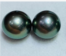 Pair 12-13mm South Sea Genuine Black Blue Green Round Loose Pearl Undrilled Jewe