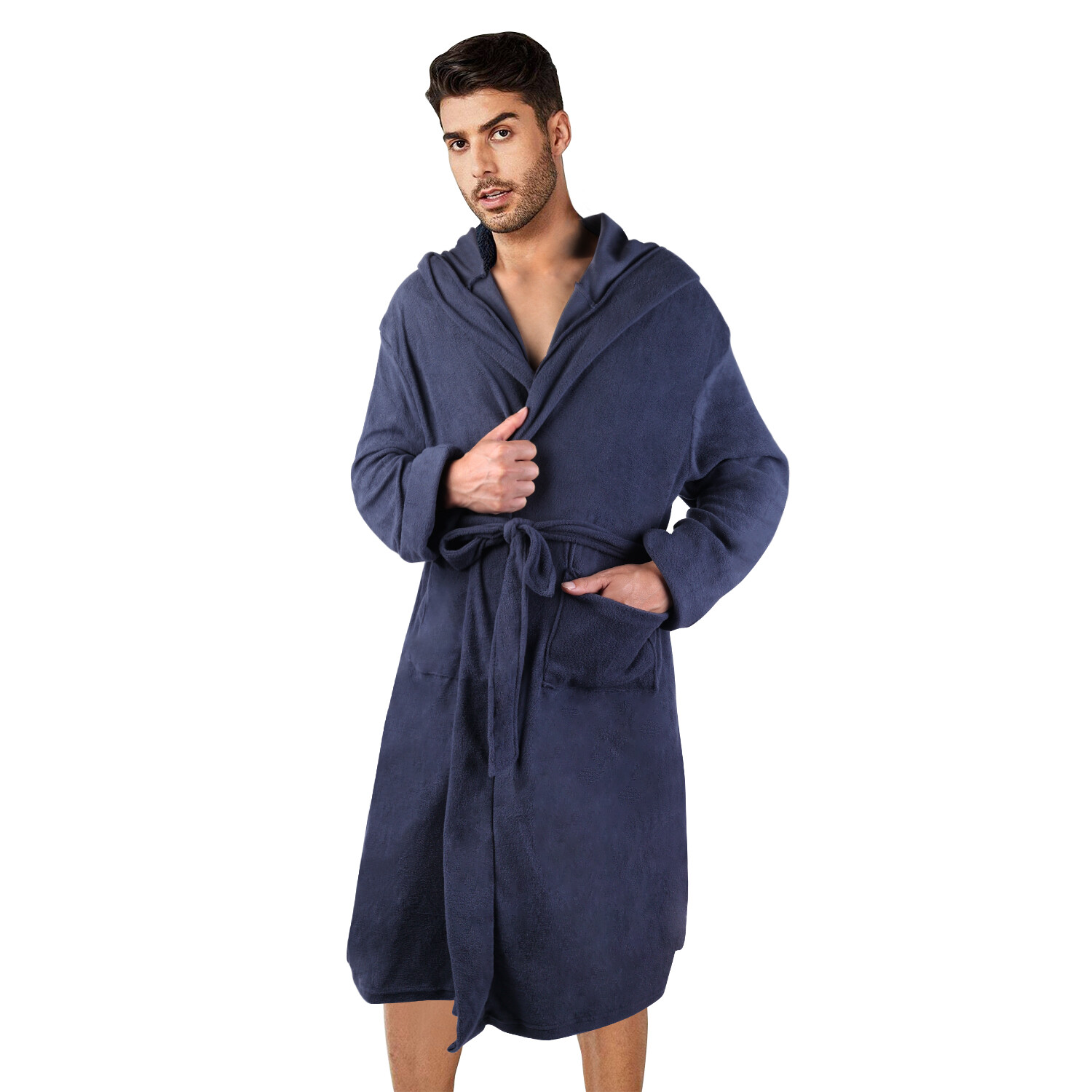 Men's Hooded Bathrobe Terry Winter Robe Shawl Collar Bathrobe Night
