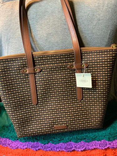 Fossil Felicity Brown Multi-Color PVC Zip Shoulder Bag Hobo Tote & Shopper - Picture 2 of 11