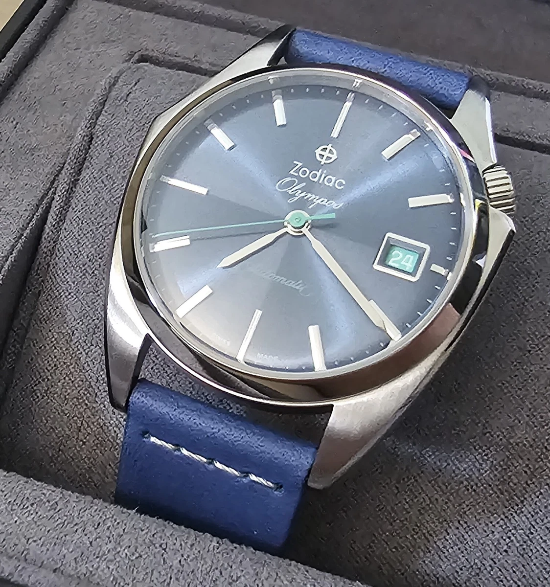 Zodiac Olympos ZO9711 Automatic Sapphire Blue Dial Leather Band Watch
