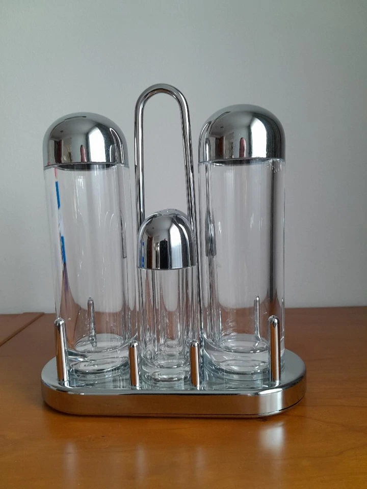 NEUES Menage Set für Salz, Pfeffer, Essig und Öl mit Ständer 5-teilig