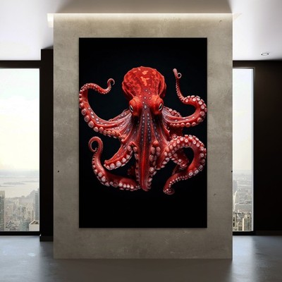Oktopus Kunst-Art Wandbild, Acrylglas, Leinwand oder Poster. Moderne Kunst Tiere