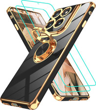 For Motorola Moto Edge 2025 Case With 360 Rotatable Floral Ring Kickstand Black