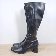Franco Sarto Roxanne Boots Women 10 Black Faux Leather Block Heel Square Toe