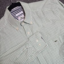 Lacoste Men  s Sz S 38 Button Up Long Sleeve Modern Fit Green Gingham Plaid