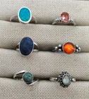 Lot of 6 Vintage Sterling Silver Rings Bands with Gems Opal Amber