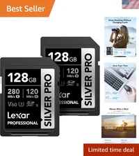 Professional 128GB Silver Pro SD Card UHS-II for 4K Video & Photography - 2-Pack
