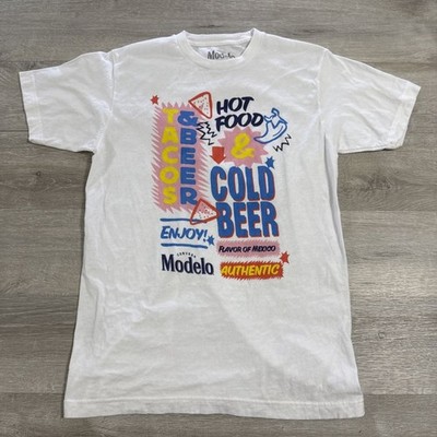 Modelo Shirt Tacos Beer Hot Food Cold Beer White Men's Medium Tee