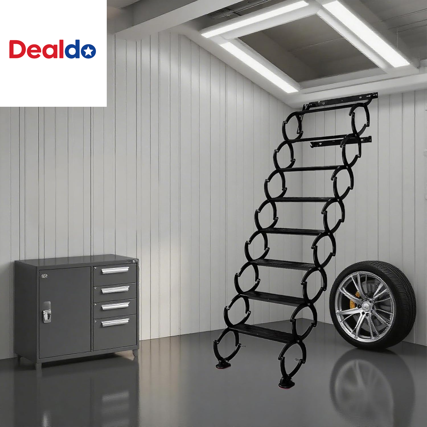 Wall Mounted Attic Ladder, Indoor Attic Stairs Pull down System, Metal Telescopi-image