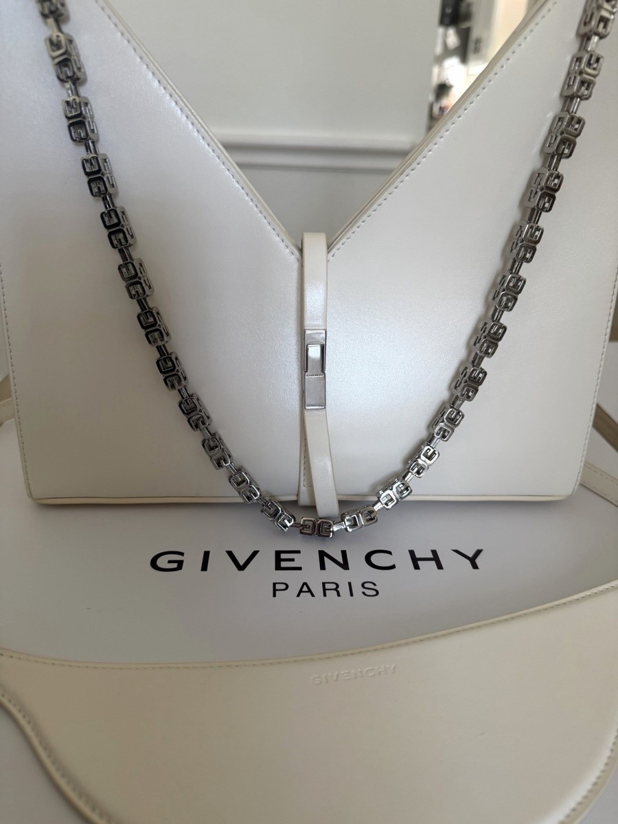 GIVENCHY Cut Out Mini Ivory White Box Calfskin Leather Shoulder
