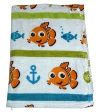 Disney Baby Finding Nemo Blanket Clown Fish Anchor Stripe Soft Security 30x40"