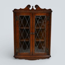 Old Charm Hanging Corner Display Cabinet Leaded Glass Tudor Brown *FREE Delivery
