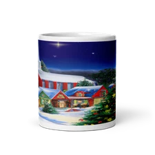 Festive Winter Village Ceramic 11oz Mug with Christmas Tree and Twinkling Lights