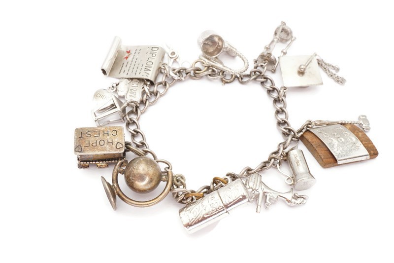 Vintage 925 Sterling Silver Loaded Charm Bracelet 7 Inch I8
