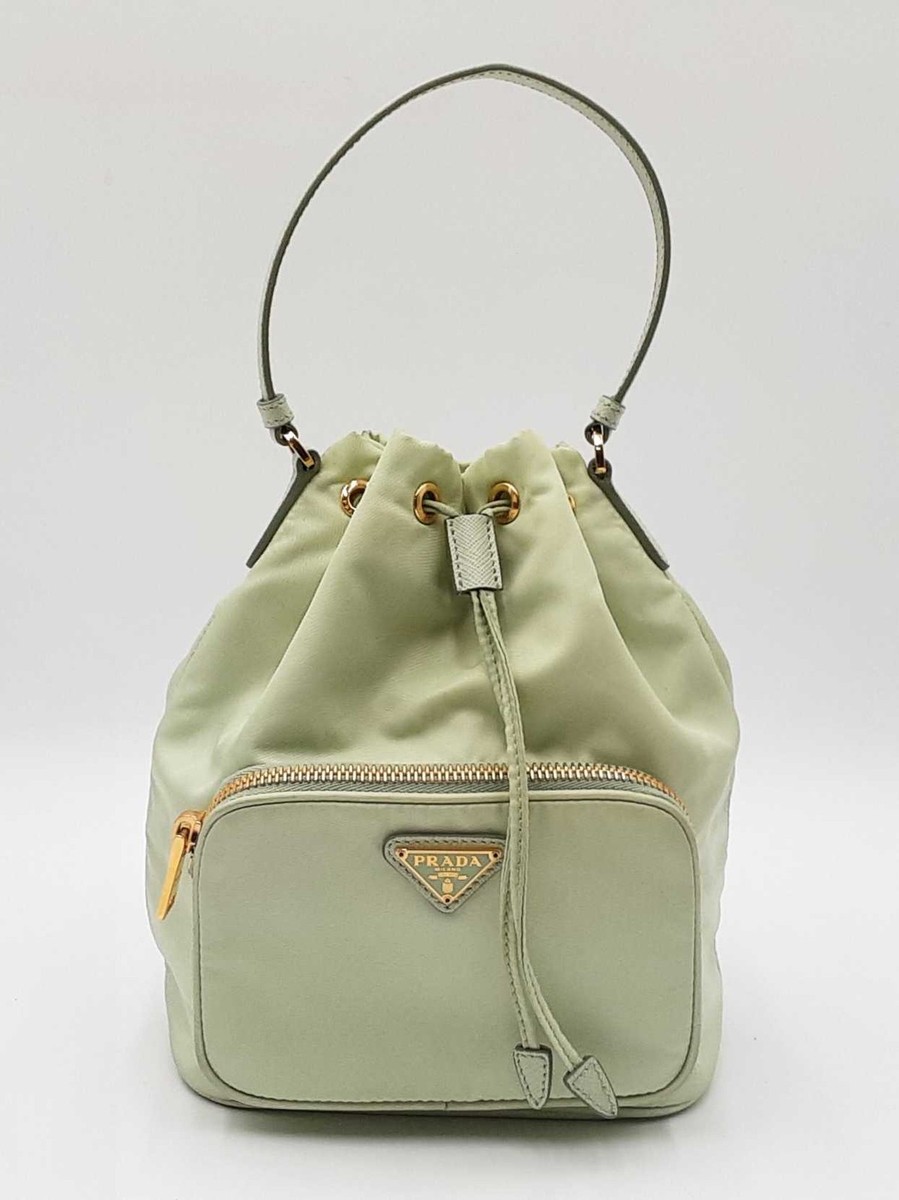 Prada Duet Bucket Bag In Acqua Green Renylon & Saffiano Leather