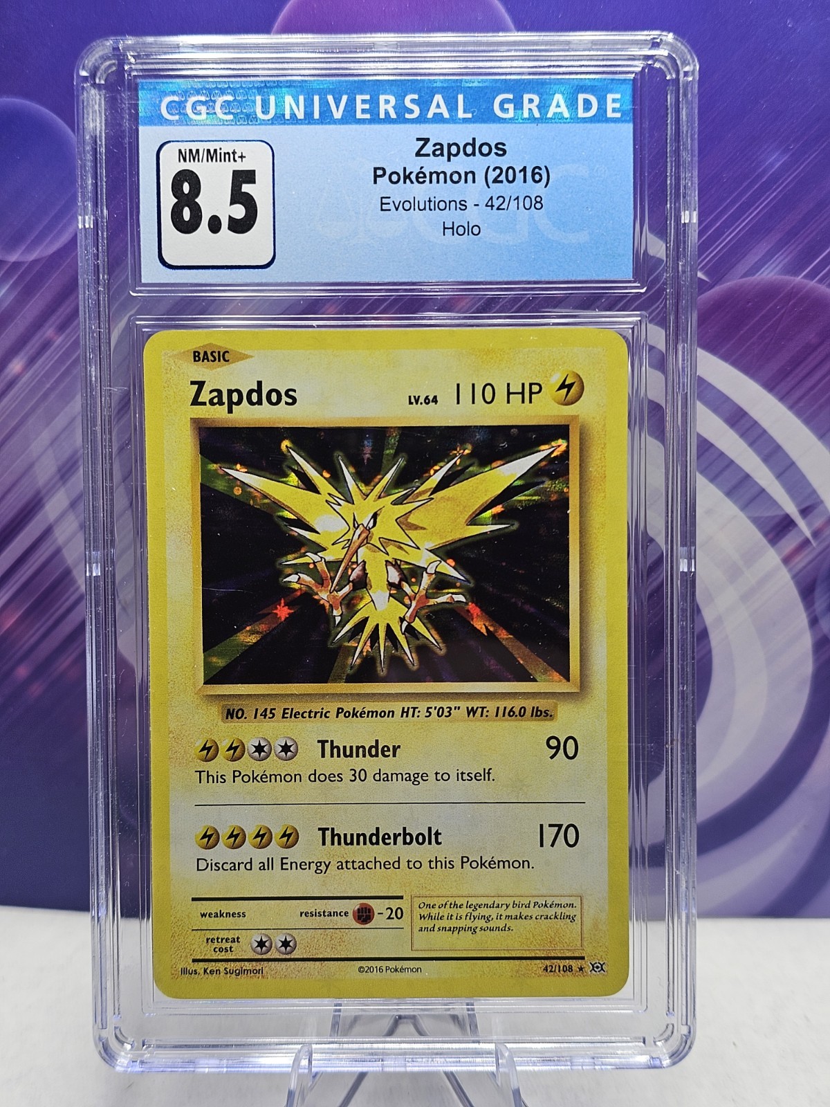 Zapdos Reverse Holo 42/108 Pokemon XY Evolutions CGC 8.5 Blue Label NM/Mint+