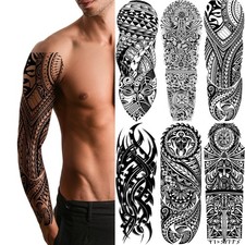 Black Fake Tribal Temporary Tattoos Sleeve Stickers for Men Adult 6-Sheet