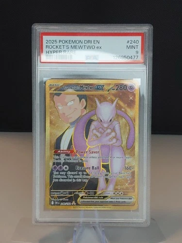 Pokemon Destined Rivals Gold Team Rockets Mewtwo EX Hyper Rare 240/182 PSA 9