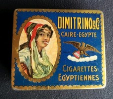 DIMITRINO & Co. 100 CIGARETTES MIRACLE vecchio portasigarette scatola di latta 1910 circa