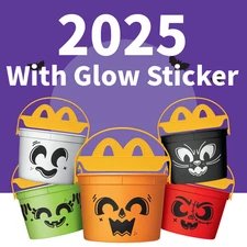 2025 McDonald’s Halloween Boo Bucket HAPPY MEAL Toy Set + Glow In Dark Sticker