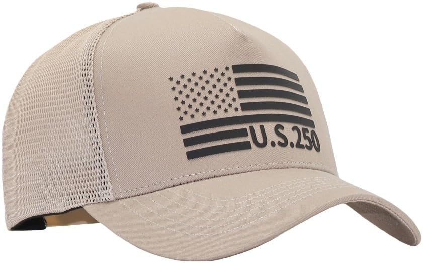XL/XXL Khaki Big Head American Flag Trucker Hat, Oversized Mens Snapback Adju...