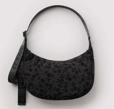 NEW BAGGU MEDIUM NYLON CRESCENT SHOULDER BAG CROSSBODY CHARCOAL DITZY FLORAL