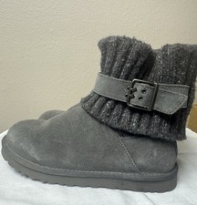 UGG Cambridge Winter Boots Snow Us 8 EUR 39 Gray Leather Sheepskin Knit Cuff