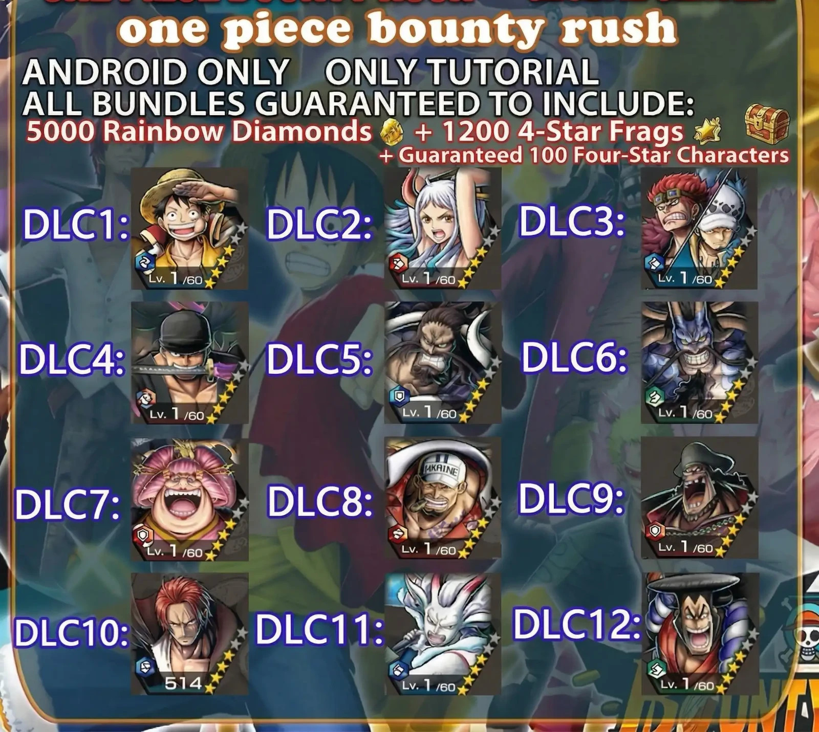 Cuenta One Piece Bounty Rush | 5000+ Diamantes Arco Iris | Unidades EX
