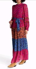 FARM RIO Leopard Print Mixed Pattern cotton-goergette maxi dress XS