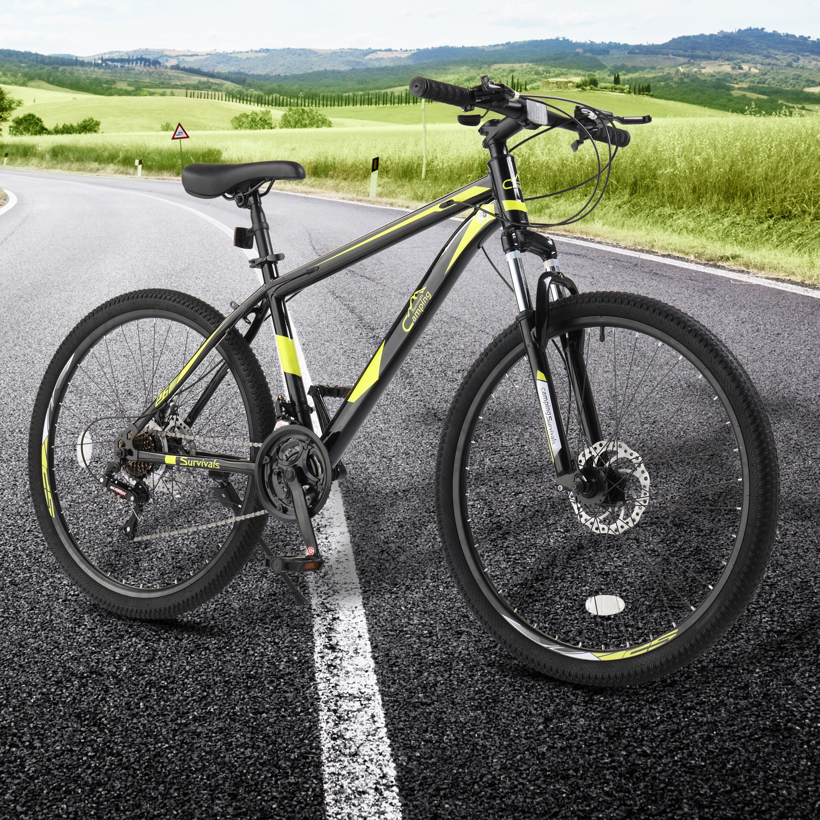 26in Mountain Bike MTB Men Women 21 Speeds Disc Brake Bicycle Front Suspension