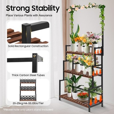 Plant Stand Indoor Outdoor, Heavy Duty Metal 3 Tiered Hanging Plant Shelf For Multiple Flower Planter Holder Tall Large Rack For Living Room Garden