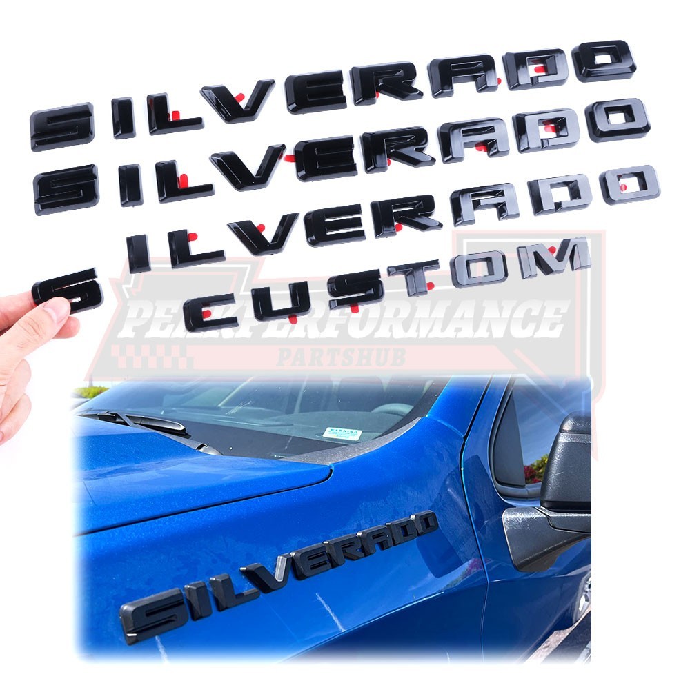 4X 2019-2025 Gloss Black For Silverado Custom Emblem Nameplate Badge Kit Overlay