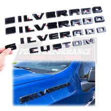4X 2019-2025 Gloss Black For Silverado Custom Emblem Nameplate Badge Kit Overlay