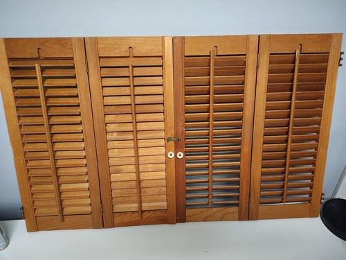 2 Wood Interior Window Plantation Louvered Shutters Cafe Style  22" H x 18" W #1