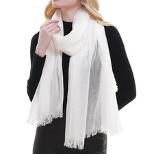 RIIQIICHY Scarf for Women Lightweight Solid Color Long Fashion Gauze White