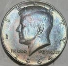 1964 Kennedy Half Dollar Silver 90% US Coin Brilliant Uncirculated BU Toned UNC