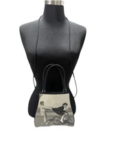 Vintage Purse Kids On Bike print front and back Black & White Striped Inside