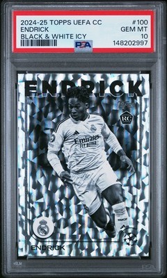2024-25 TOPPS UEFA CLUB COMPETITIONS BLACK & WHITE ICY ENDRICK 148/150 PSA 10