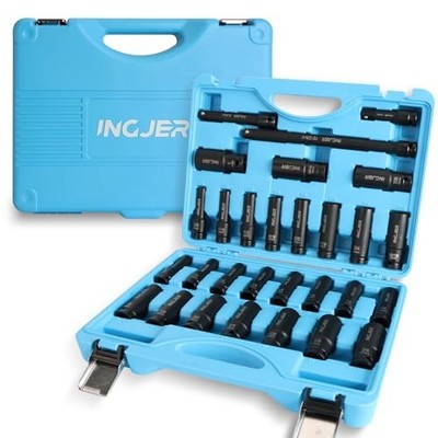 1/2'' 29PCS Drive Impact Socket Set, SAE (3/8 to 1 inch) and 1/2inch 29PCS DEEP