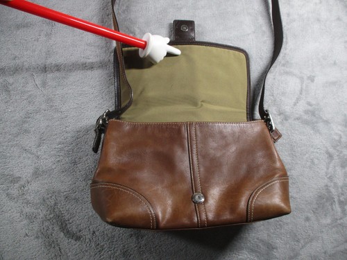 Vintage Coach Hamptons Leather Flap Bag Medium Cognac Buckle Accent Y2K F11196 by Coach, Size M, $149.99 - Photo 4