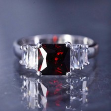 Size 6, vintage sterling silver 925 handmade band ring with ruby and cz