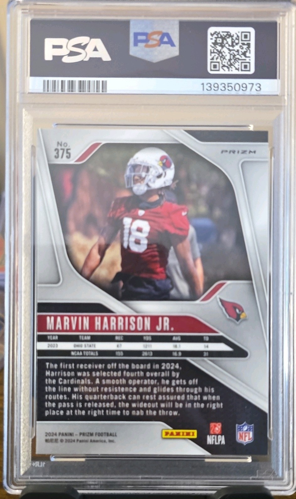 Panini 2024 Prizm Rookies Marvin Harrison Jr. #375 Neon Green Pulsar PSA 9 view 2