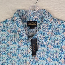 NWT Cremieux Premium Shirt Mens 3XB Short Sleeve Button Up White Blue Watercolor