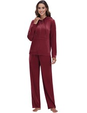 Women's Velour Tracksuit, 2 Pieces Full Zip Velour Sweatsuits Hooded Jogging ...