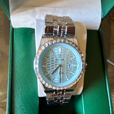 Bering unisex Quartz Blue Honeycomb Dial Silver Bracelet Watch Date w/ Box