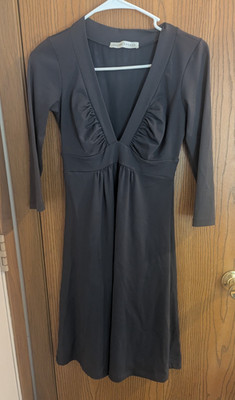 Susana Monaco VNeck 3/4 Sleeve Empire Waist Stretch Black/Charcoal Gray Dress-XS