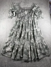 Baltic Born Dress Womens 1XL Floral Jacquard Midi Smocked Puff Sleeve Event