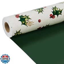 LaRibbons Reversible Christmas Wrapping Paper Mini Roll, Holly Berry Print an