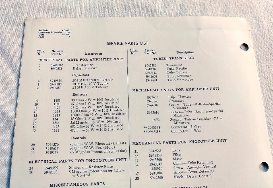 Chevrolet Impala Pontiac 1958 original GM Autronic Eye información de servicio/reparación nuevo en stock Foto 3 de 3