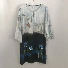 Citron Santa Monica Silk Tunic Shirt Floral Butterflies Medium